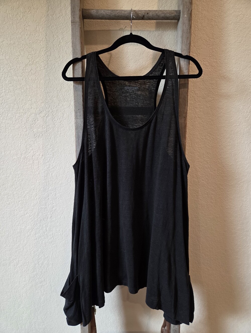 Eileen Fisher Linen Black Women's Sleeveless Scoop Neck Tank Top - Size Large